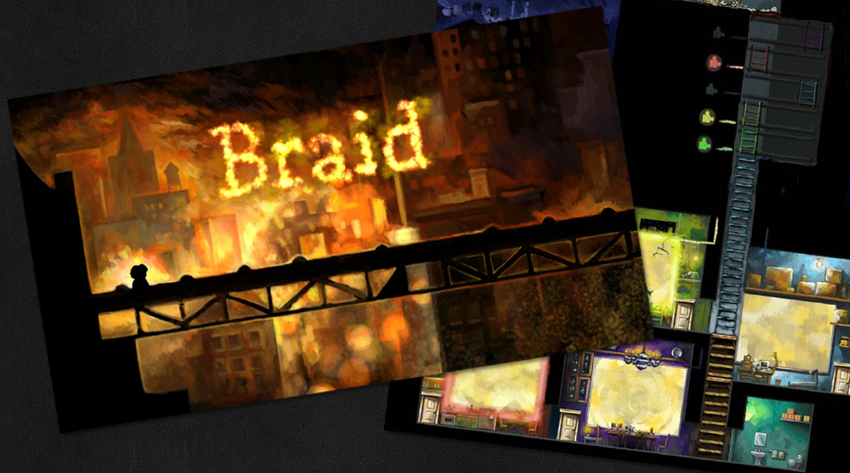 При запуске, Braid не встречает игрока стандартным стартовым экраном (кстати, у Джонатана был из-за этого конфликт с Microsoft), а перемещение между уровнями представляет из себя тот же игровой интерфейс – перемещение персонажа по комнатам.